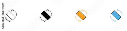 Screen rotation and mobile orientation icon set. Auto-rotate display and smartphone tilt symbols in multiple graphic styles. Vector Illustration.