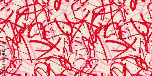 Graffiti seamless pattern. Urban art sport style texture with chaotic paint strokes, splashes, lines. Abstract vector funky background. Repeated modern design for kids, teens, boys, girls, sportswear
