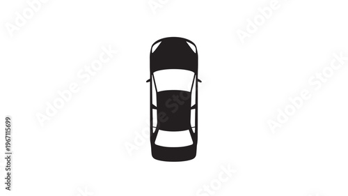 Car top view icon with sleek silhouette design and clear white background for modern automotive concepts and transportation themes.
