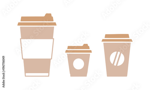 A variety of disposable coffee cups. Different paper cup styles. Simple vector flat icon