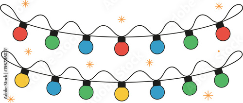 Vector illustration of colorful string lights with sparkles in festive decorative style for holiday celebration