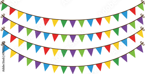 Vector illustration of colorful triangular pennant flags hanging in festive celebration decoration
