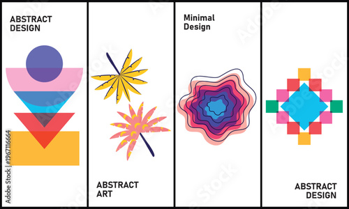 Abstract minimalist geometric shapes and vibrant art designs for modern creative projects and branding