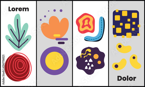 Minimalist abstract design elements set with vibrant shapes and colors for modern graphic projects