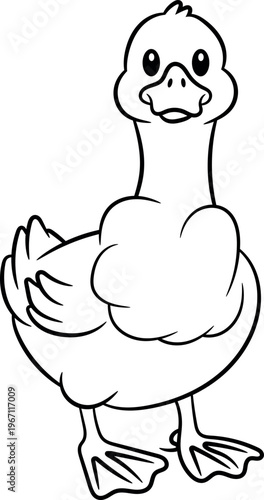 Cute Duck Cartoon Standing  Kids Coloring Page Line Art