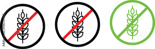 Vector illustration of gluten‑free icons with wheat stalk symbol and diagonal slash design