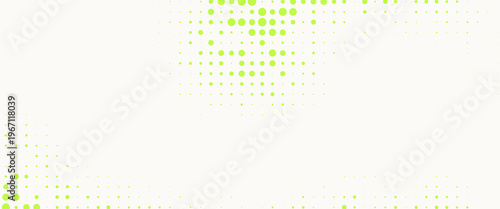Abstract halftone background featuring vibrant green dots fading across a clean white surface.