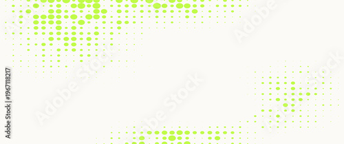 Abstract halftone background featuring vibrant green dots fading across a clean white surface.