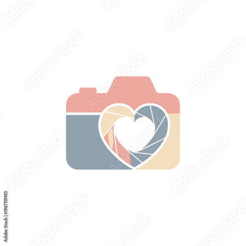 Camera with Heart-Shaped Aperture Logo Design.