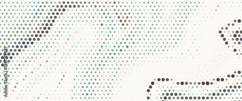 Abstract halftone background composed of multicolored dots forming flowing, organic wave-like shapes across a light backdrop.