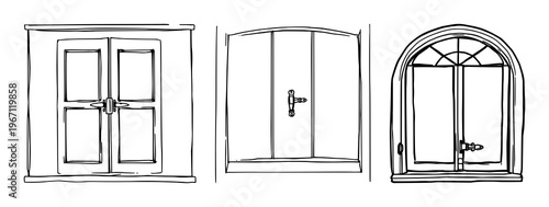 Transom window latch set with black line art and white background featuring vintage, latch, window with style and design