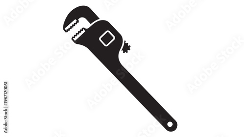 Pipe wrench illustration with serrated jaws and adjustable mechanism on white background. featuring tool, hand tool, plumbing tool with mechanical