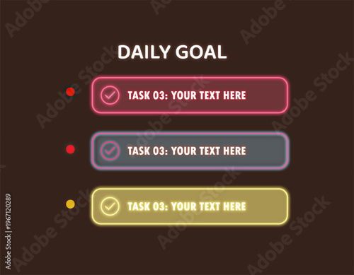 Daily Goal Task List UI Design with Colorful Highlighted Items on Dark Background