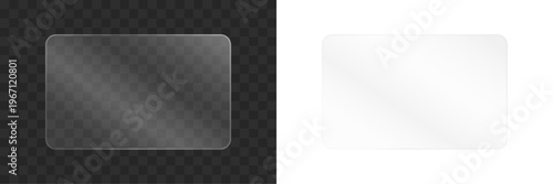 Horizontal rectangular glass panel with rounded corners and realistic reflection effect isolated on transparent background