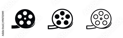 Film Reel Icon Set. Movie Film Strip and Cinema Projector Symbols.