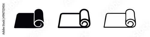 Rolled Mat Icon Set. Yoga, Exercise or Sleeping Mat Symbols.