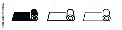 Rolled Mat Icon Set for Exercise or Camping. Fitness and Wellness Symbols.