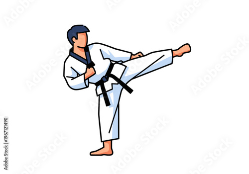 Cartoon drawing of a martial artist performing a side kick