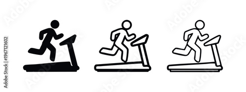Treadmill Running Machine Icon. Gym Cardio Workout and Fitness Exercise Vector Symbols.