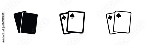 Playing cards with spade symbol icon set in solid and outline styles