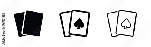 Casino playing cards icon set with spade symbol in solid and outline variations