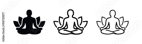 Yoga Meditation Icons Set with Lotus Pose and Sacred Flowers for Peace and Spirituality