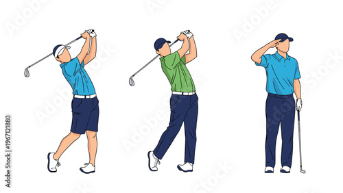 Male golfer demonstrates the perfect swing sequence from follow-through to a respectful salute while standing on the course.