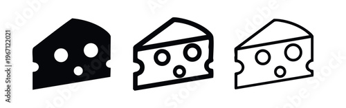 Cheese Icons Collection Representing Dairy Food in Solid, Thick Outline, and Fine Line Art Styles
