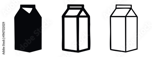 Collection of Milk Carton Symbols in Solid, Bold Outline, and Thin Line Art Styles for Beverages