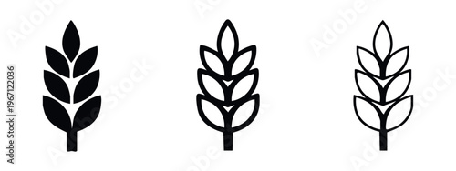 Collection of Wheat Grain Icons in Filled, Thick Outline, and Delicate Line Art Styles for Design