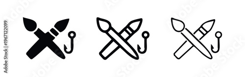 Art and Fishing Hobbies Icon Set - Creative Activities and Recreation Symbols for Leisure