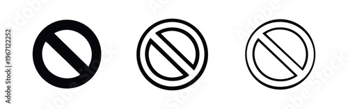 Prohibited or no entry sign icon set, indicating restriction or stop.
