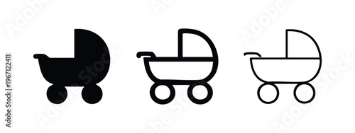 Baby Stroller Buggy Icon Set - Infant Pushchair Vector Symbol