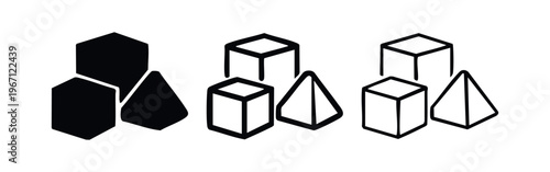Geometric 3D Shapes Icon Set - Abstract Building Blocks Vector