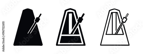 Metronome icon set in solid, outline, and line art styles for musical tempo and rhythm