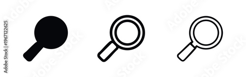Magnifying glass icon set in solid, outline, and line art styles for search and zoom functions