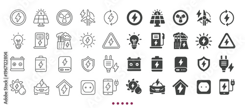 Energy icons collection. Multi series icons. Line and glyph solid web icons collection