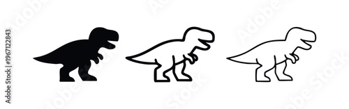 Standing Tyrannosaurus Rex (T-Rex) dinosaur icons set. Prehistoric creature, fossil, and ancient animal collection.