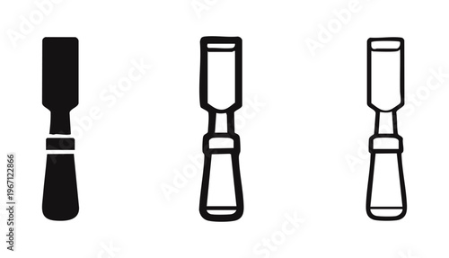 Wood Chisel Icons Set. Hand Tool Symbols for Carpentry and Woodworking in Solid, Thick, and Thin Outline Styles.