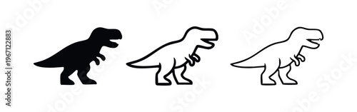 Walking Tyrannosaurus Rex (T-Rex) dinosaur icons set. Prehistoric creature, fossil, and ancient animal collection.