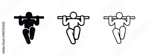 Person Doing Pull-up Exercise Vector Icon Set. Fitness and Workout Symbol.