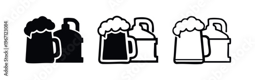 Beer Mugs and Steins Icon Set, Alcoholic Beverage Drink Symbols, Pub Bar Glassware Vector Icons