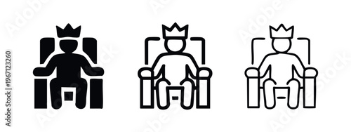 King on Throne Icon Set - Royal Power, Monarchy, and Leadership Symbol