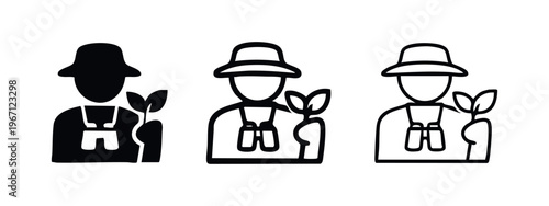 Ecologist or Environmentalist Icon Set with Plant and Binoculars for Nature Study