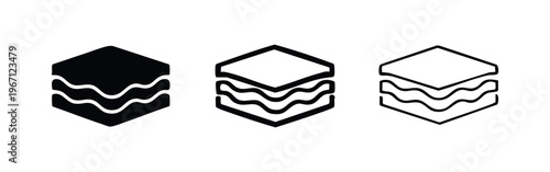 Layered Square Food Icon Set with Two Wavy Layers