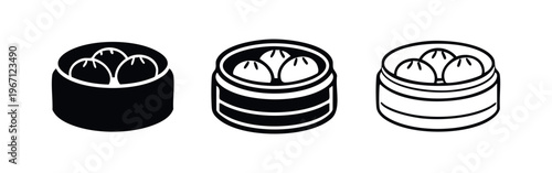 Dim Sum Steamer with Round Dumplings Icon Set
