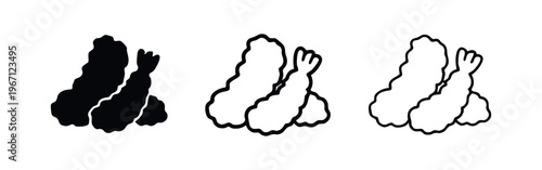 Tempura Shrimp or Fried Prawns Icon Set