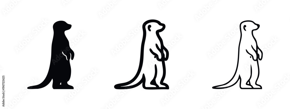 Obraz premium Alert Meerkat Icon Collection - Savannah Animal Silhouette and Outline Vector