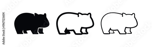 Stylized Hippopotamus Icon Set - River Animal Silhouette and Outline Graphics
