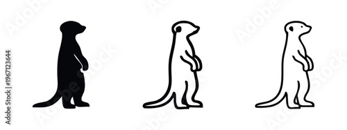 Standing Meerkat Icon Set - Safari Animal Silhouette and Outline Vector Art